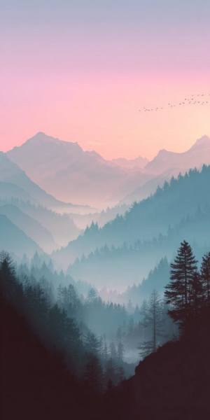 Misty mountain valley sunrise