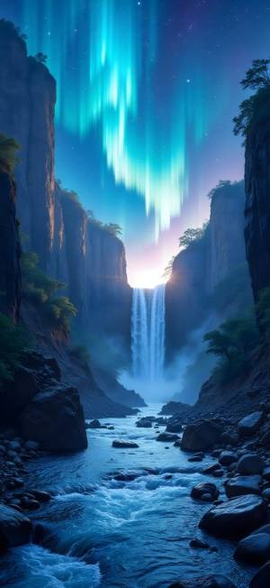 Aurora over Waterfall