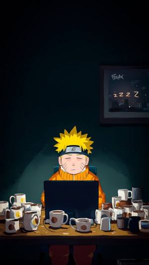 Naruto falling asleep at laptop