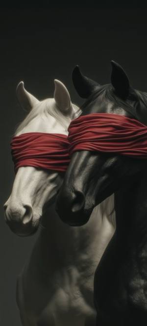 Two Horses Nuzzling Red Cloth