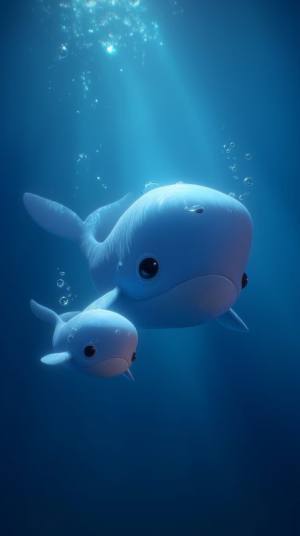 Cute blue whale underwater